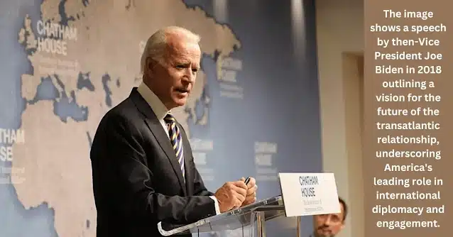 The image shows a 2018 speech by then-Vice President Joe Biden, outlining a vision for the transatlantic relationship consistent with the principles of the Vienna Convention.