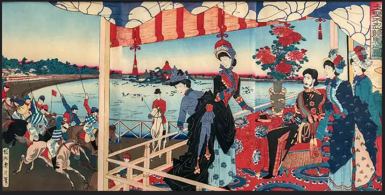 Meiji Period(1868–1912): Japan's Emperor Meiji sits on the right