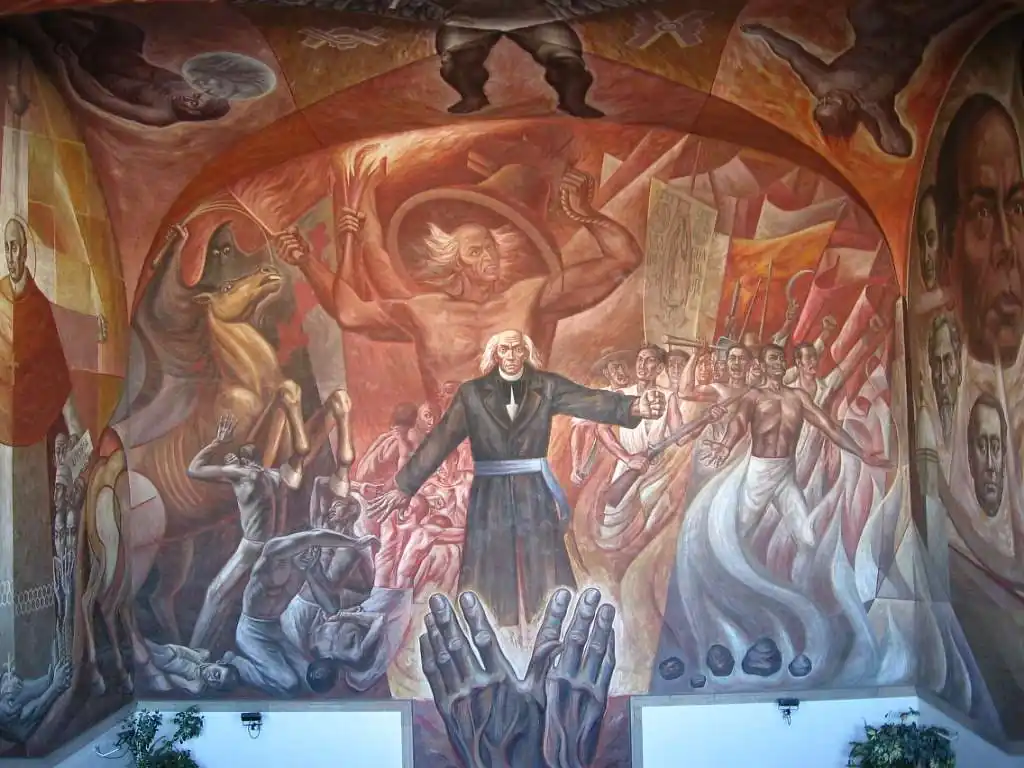 A vibrant mural depicts Miguel Hidalgo, symbolizing the Cry of Dolores and his pivotal role in igniting the Mexican War of Independence.
